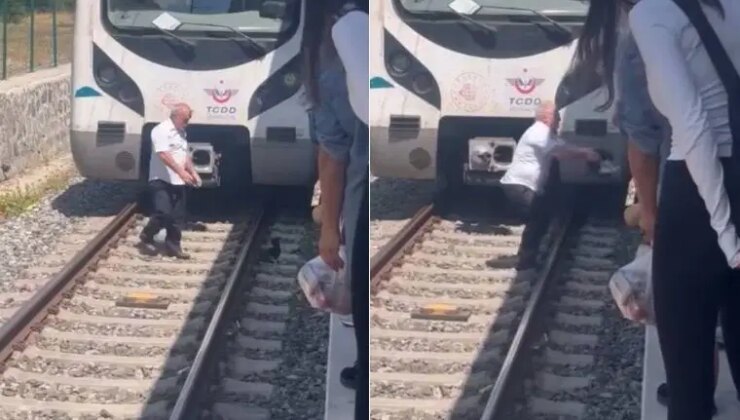Yavru kediyi fark eden makinist treni durdurdu: O görüntüler alkış topladı