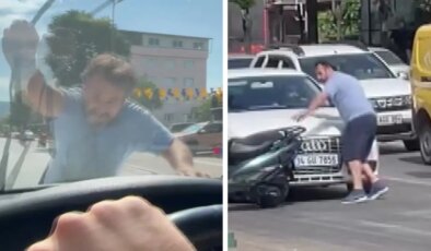 ‘Yol vermeme’ kavgası: Otomobilini üzerine sürdüğü motosikletli silecekleri kırdı!