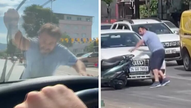‘Yol vermeme’ kavgası: Otomobilini üzerine sürdüğü motosikletli silecekleri kırdı!
