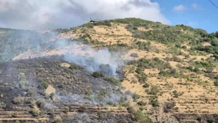Tekirdağ Şarköy’de makilik alanda çıkan yangına müdahale ediliyor