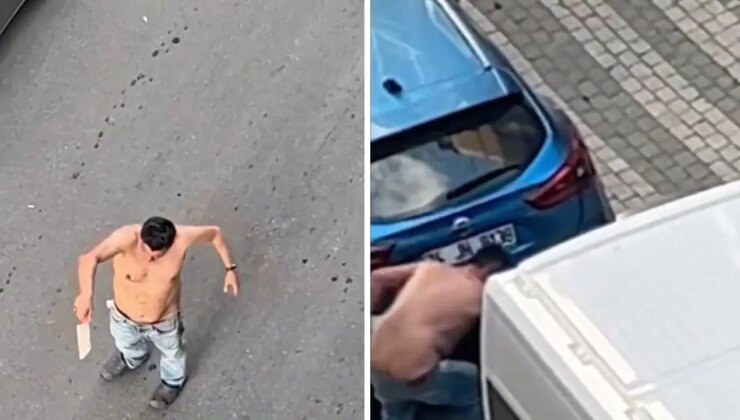 Üsküdar’da satırlı saldırgan park halindeki araçlara zarar verdi