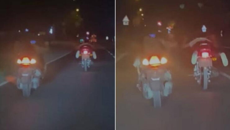 Yüzüstü uzanıp kullandıkları motosikletleriyle trafiği tehlikeye düşürdüler