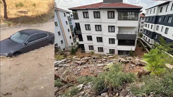 Ankara’da sağanak; yollar göle döndü, istinat duvarı yıkıldı