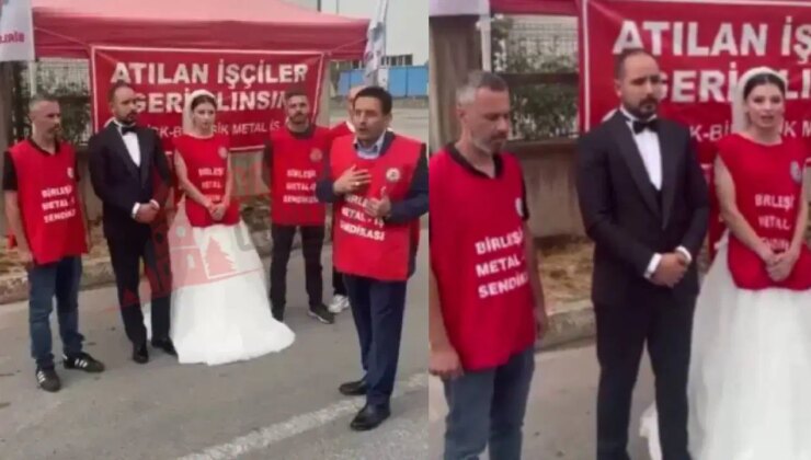 Düğün iznindeyken işten çıkarıldı, gelinliğiyle direniş çadırına gitti