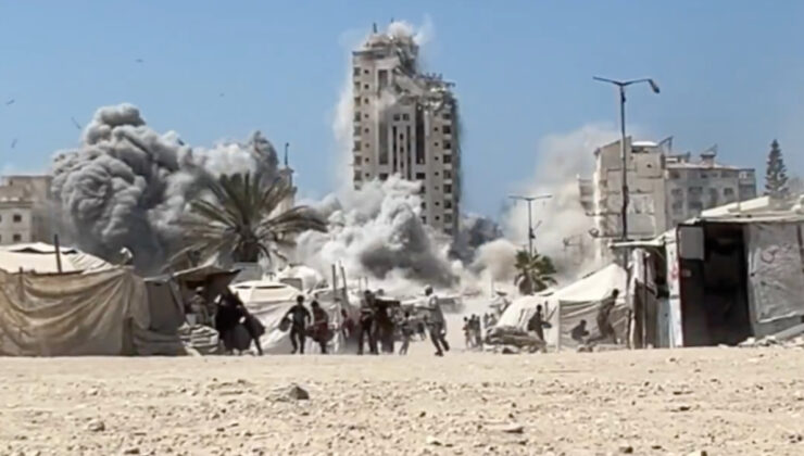 İsrail, yüzlerce Filistinli’nin sığındığı çok katlı bir binayı yerle bir etti