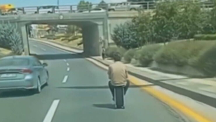 O anlar kamerada: Elektrikli valizle ‘yolculuk’ yaptı