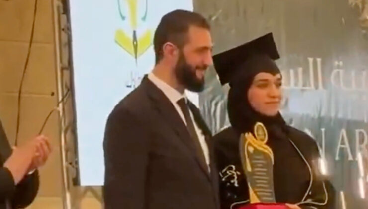 Suriye Cumhurbaşkanı Ahmed Şara, eşini mezuniyet töreninde yalnız bırakmadı