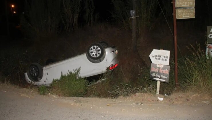 Takla atan araçtan burnu kanamadan çıktılar