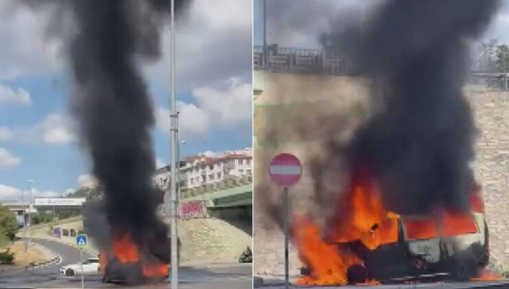 Üsküdar’da seyir halindeki minibüste yangın!