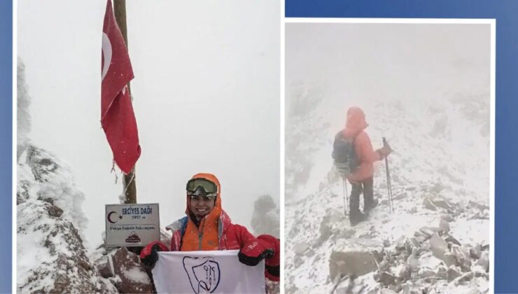 Erciyes zirvesinde Dişhek-Sen bayrağı dalgalandı