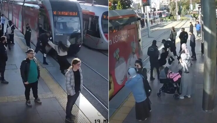O anlar kameraya yansıdı… Tramvayın altında kalmaktan son anda böyle kurtuldu