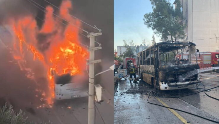 Park halindeki özel halk otobüsü yandı