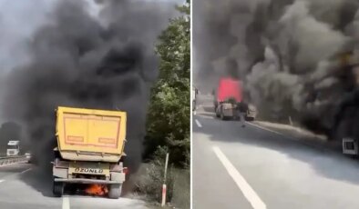 Şile yolunda hafriyat kamyonunun dorsesinde yangın çıktı