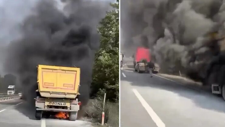 Şile yolunda hafriyat kamyonunun dorsesinde yangın çıktı