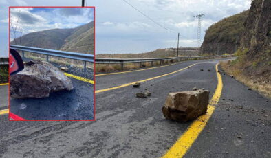 Tekirdağ’da yola kaya parçaları düştü