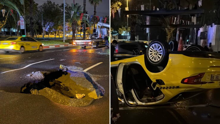 Vatan Caddesi’nde yol çöktü… Taksi takla attı: Yaralı var!