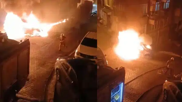 1 saat önce park ettiği otomobil alev topuna döndü: Mahalleli panik yaşadı!