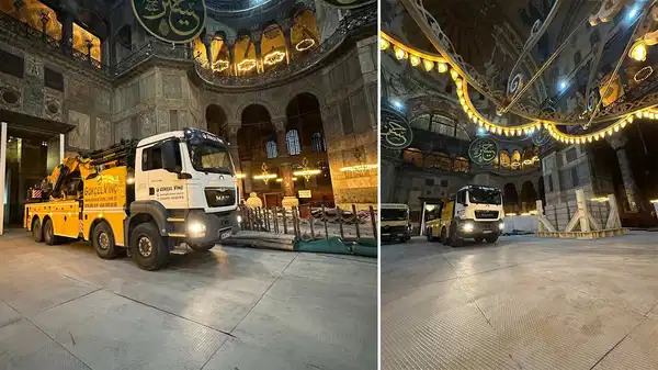 Ayasofya’da büyük skandal… Caminin içine kamyon soktular iddiası: Vakıflar Genel Müdürlüğünden açıklama!