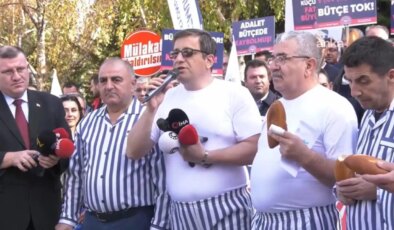 Devlet Memurları Konfederasyonu’ndan TBMM önünde ‘çizgili pijamalı’ protesto!