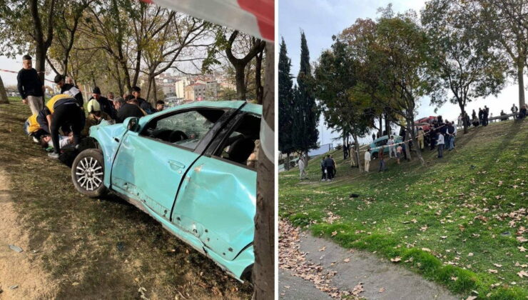 Esenler’de otomobil şarampole yuvarlandı: Sürücü ağır yaralandı