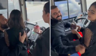 Halk otobüsü şoförü babaya, sefer sırasında kızlarından doğum günü sürprizi