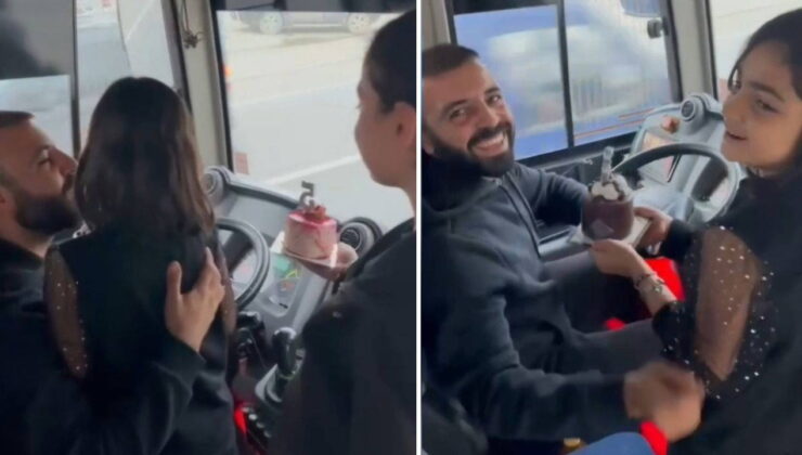 Halk otobüsü şoförü babaya, sefer sırasında kızlarından doğum günü sürprizi