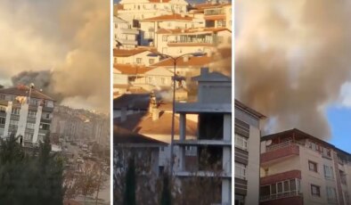 Ankara’da binanın çatısı alev alev yandı