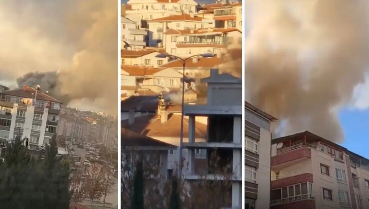 Ankara’da binanın çatısı alev alev yandı