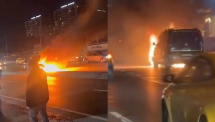 Esenyurt D-100 Karayolu’nda hafif ticari araç alev alev yandı