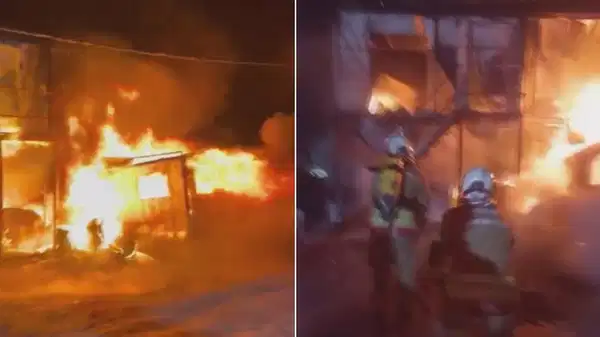 İşçilerin kaldığı konteyner yatakhane alevlere teslim oldu