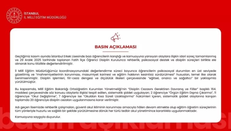 İstanbul Erkek Lisesi’ndeki kavga ile ilgili 20 öğrenciye disiplin cezası