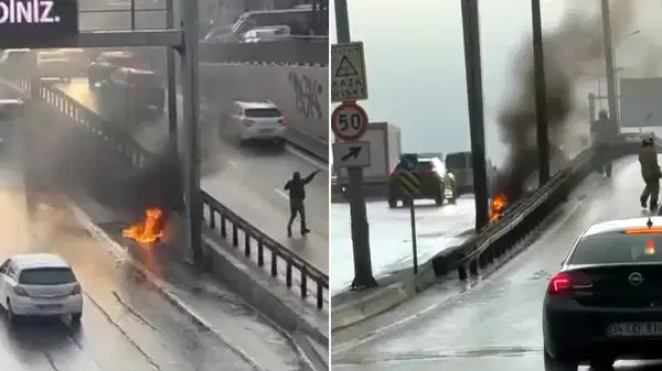 İstanbul’da sıcak dakikalar… Seyir halindeki motosiklet alev alev yandı!