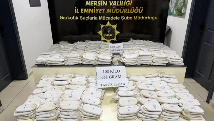 Mersin’de 108 kilo esrar ile 1476 uyuşturucu hap ele geçirildi