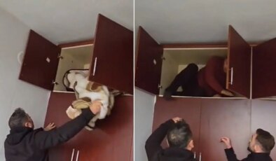 O anlar kamerada: 49 suçtan aranan şahıs gardıroptaki battaniyenin altında çıktı