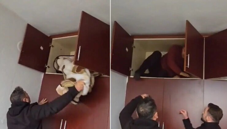 O anlar kamerada: 49 suçtan aranan şahıs gardıroptaki battaniyenin altında çıktı