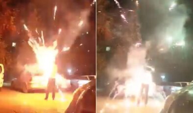 O anlar kamerada: Ateşlediği havai fişek elinde patladı!