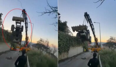 Vinçle taşınan kepçe, halat kopunca 5 metreden düştü