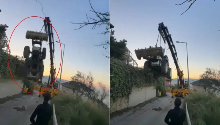 Vinçle taşınan kepçe, halat kopunca 5 metreden düştü