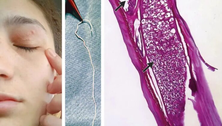 Yüzünde aylarca dolaşan parazit ameliyatta ortaya çıktı