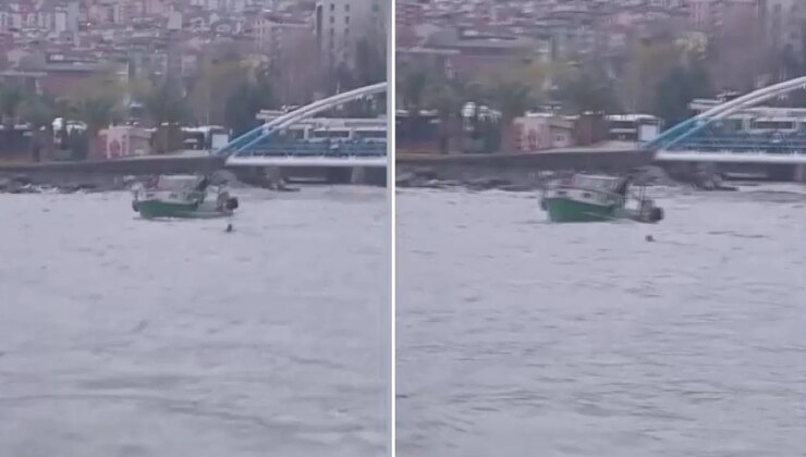 Zonguldak’ta fırtınada sürüklenen tekne köprüye çarptı