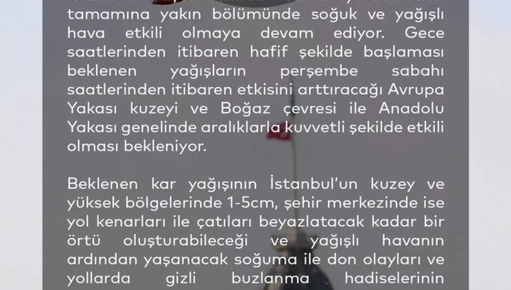 AKOM’dan İstanbul için kar yağışı uyarısı