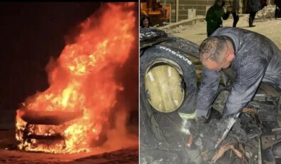 Araç alev alev yandı: Sürücü yanan araçta para ve altınını aradı