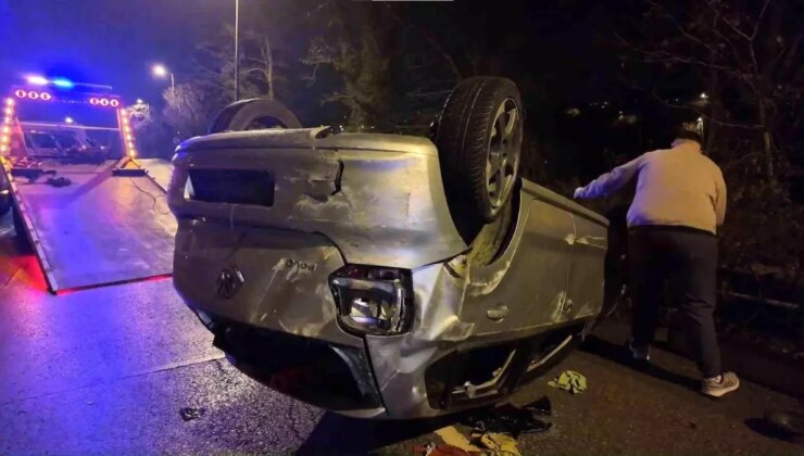 Beykoz’da otomobil takla attı: 2 yaralı