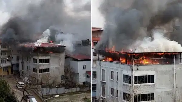 Binanın çatı katında korkutan yangın!