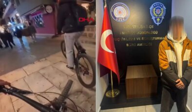 Bisikletli genci tehdit etti, gözaltına alındı