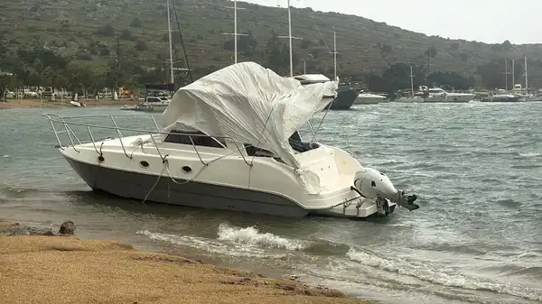 Bodrum’da fırtına: Ağaçlar devrildi, motoryat karaya oturdu, feribot seferleri iptal edildi