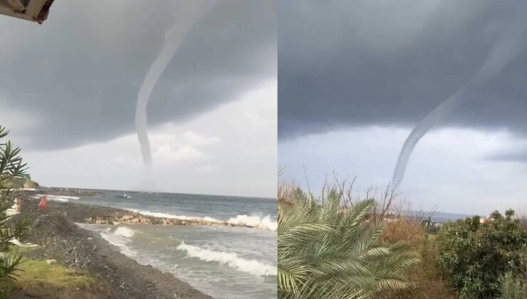 Hatay’da hortum çıktı: Denizde dev dalgalar oluştu