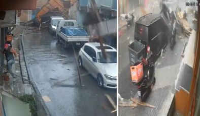 İstanbul’da fırtınada çatıların uçtuğu anlar kamerada: Ölümden koşarak kurtuldu!
