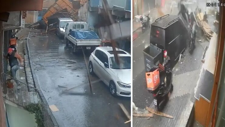 İstanbul’da fırtınada çatıların uçtuğu anlar kamerada: Ölümden koşarak kurtuldu!