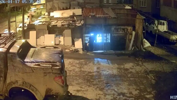 İstanbul’da mermer dükkanında hırsızlık: Camdan girip kapıdan çıktılar!